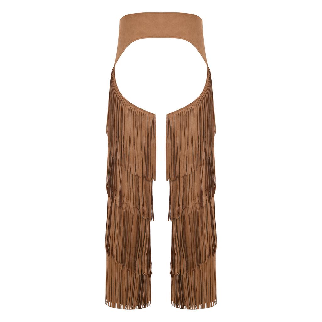 Damskie Westernowe Spodnie Cowgirl z Otwartym Kroczem Warstwowe Frędzle Styl Bez Pośladków Regulowane Klamry Westernowe Spodnie Motocyklowe na Rave Imprezy Tematyczne Boże Narodzenie