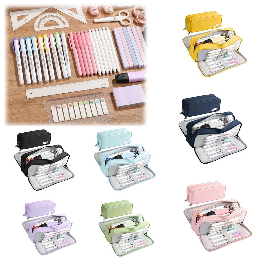 Zippered Minimalist Pen Bag Oxford Cloth Layered Pencil Case  Back-To-School Season