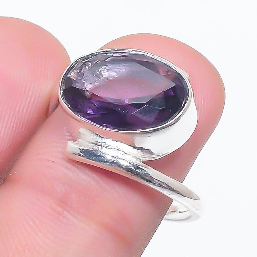 

Natural Amethyst Gemstone Handmade 925 Sterling Silver Jewelry Ring Size 7 AR-16321