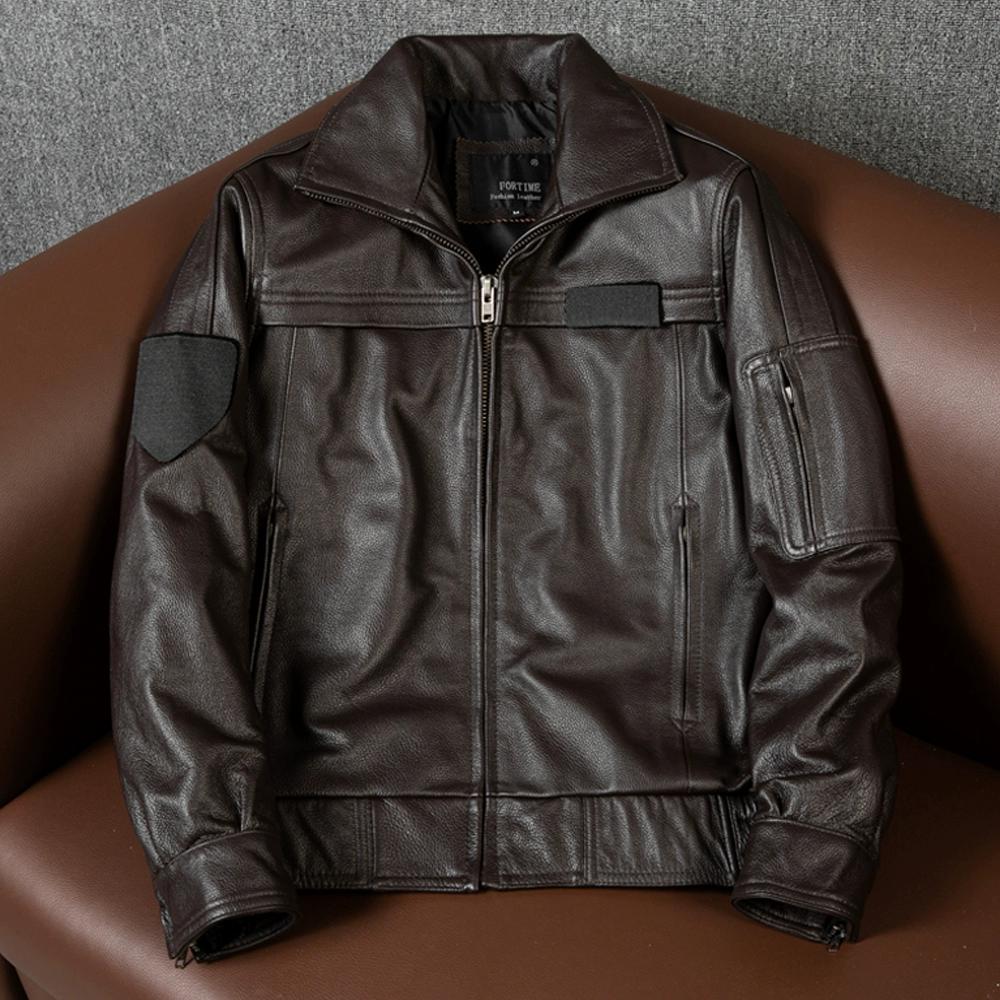 New Gang Flight Jacket Genuine Leather Mens Coat Autumn Loose Fit Large Size Outerwear