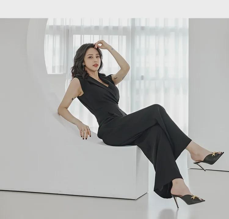Royal Sisters Stilvoller Sommer-Jumpsuit: Koreanischer schmaler Anzugkragen und Hose mit weitem Bein