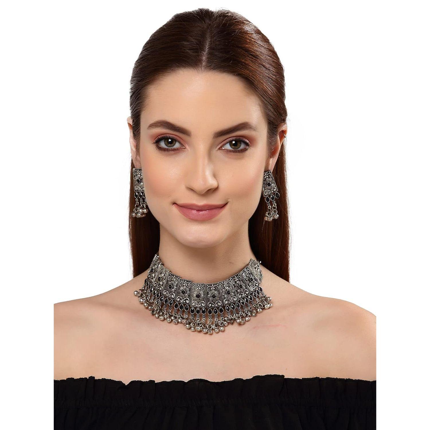 

Shining Diva Fashion Последний стильный традиционный набор украшений из окисленного серебра для женщин