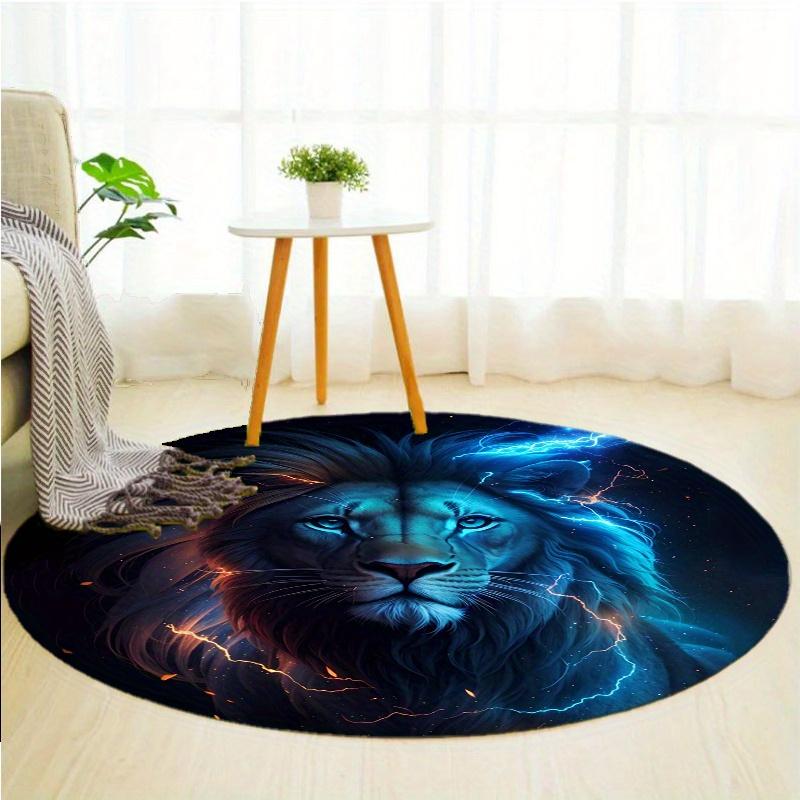Lightning Lion Round Rug Nonslip Area Rug Office Chair Mat Carpet For Living Room Bedroom Home Decor