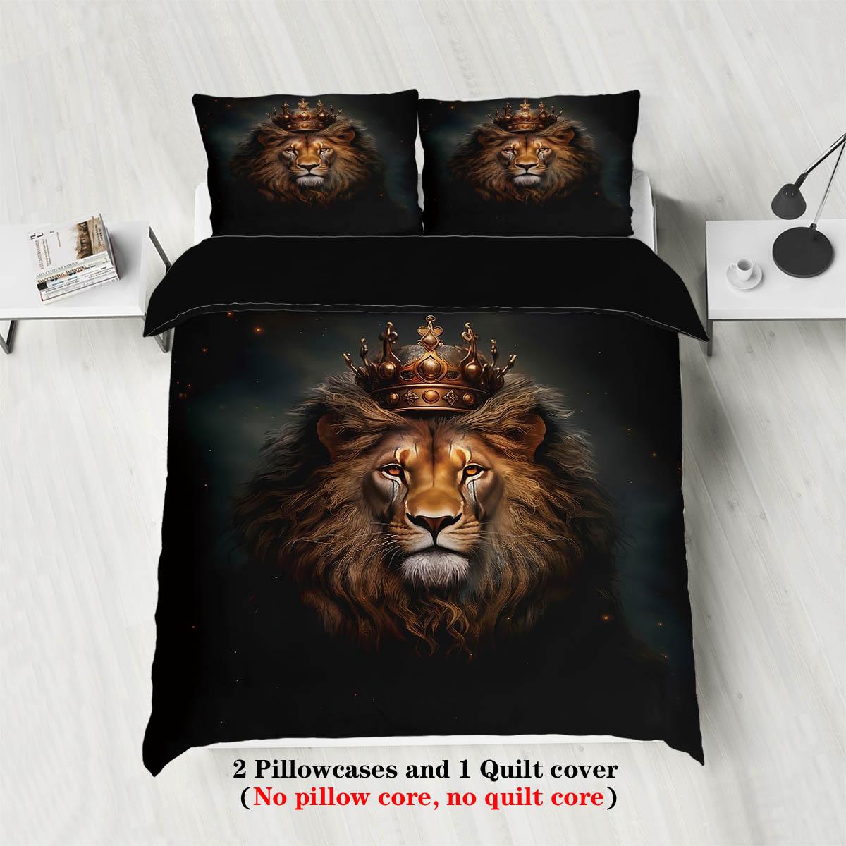 

3pcs Animals Duvet Cover Set King Size Lion Theme Series Duvet Cover Set for Teens Adults Wildlife Duvet Cover for Bedroom Hotel 135x200cm-EU-Single