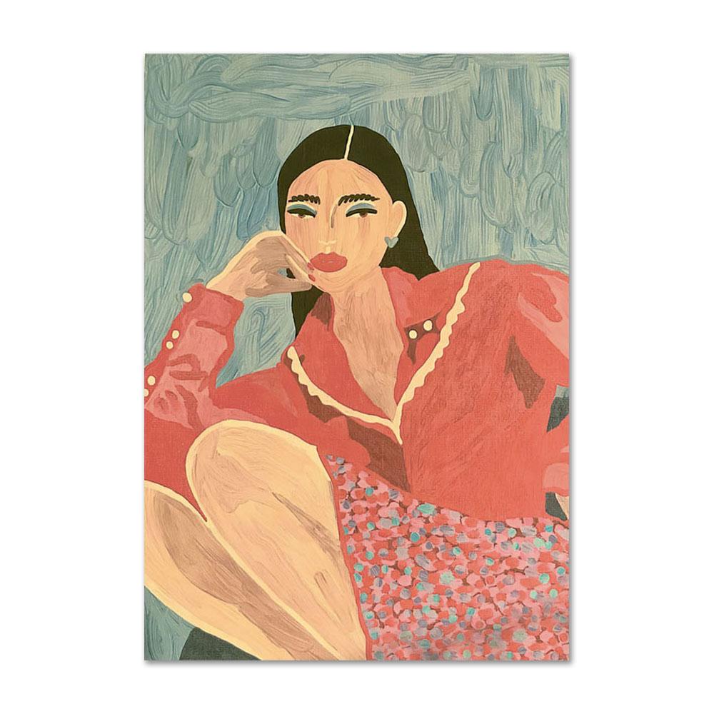 Vintage Fashion Girl Portrait Posters and Prints Paris Flower Wall Art Canvas Painting Wall Pictures for Living Room Decor Art