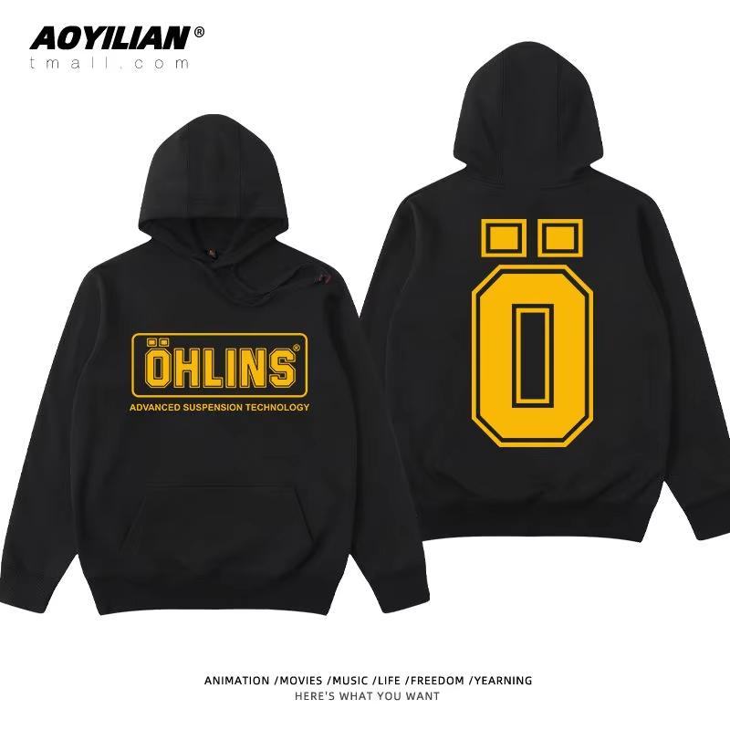 Autumn Winter Men Suspension Car Motorcycle Sport Racing Ohlins Shock Hoodies Long Sleeves Thermal Sweatshirt Ladies Unisex