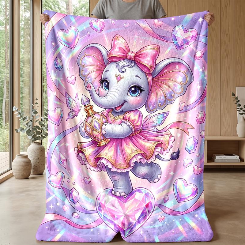 Elephant with Butterflies In Jungle Theme Blanket Lightweight Warm Flannel Blanket Decorative Throw Blanket for Home Decoration