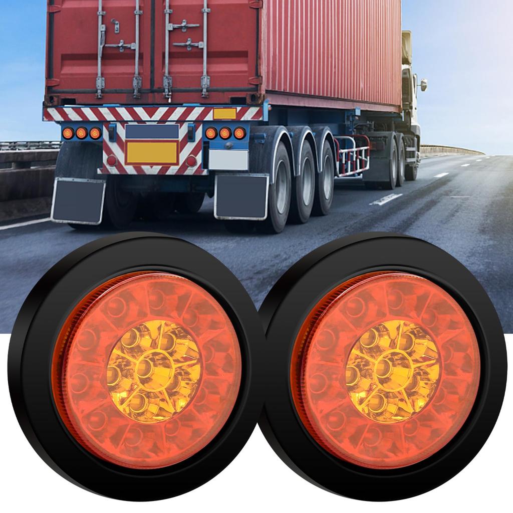 Biqing Round Truck Tail Brake 2PCS 16 LED Trailer Rear Stop Lights Turn Signal Marker Lamps Grommet Mount for 12V 24V Tractor Camper Van Lorry RV