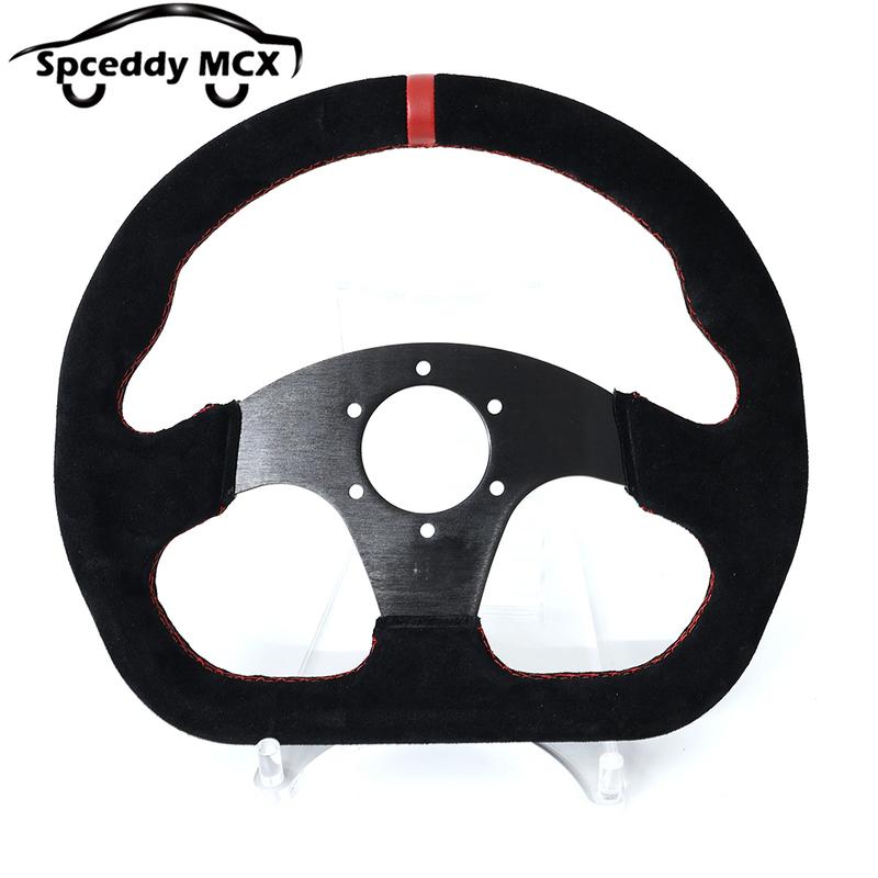 D Shape 13inch 320mm Flat Suede Leather Racing Steering Wheel Yelllow Red
