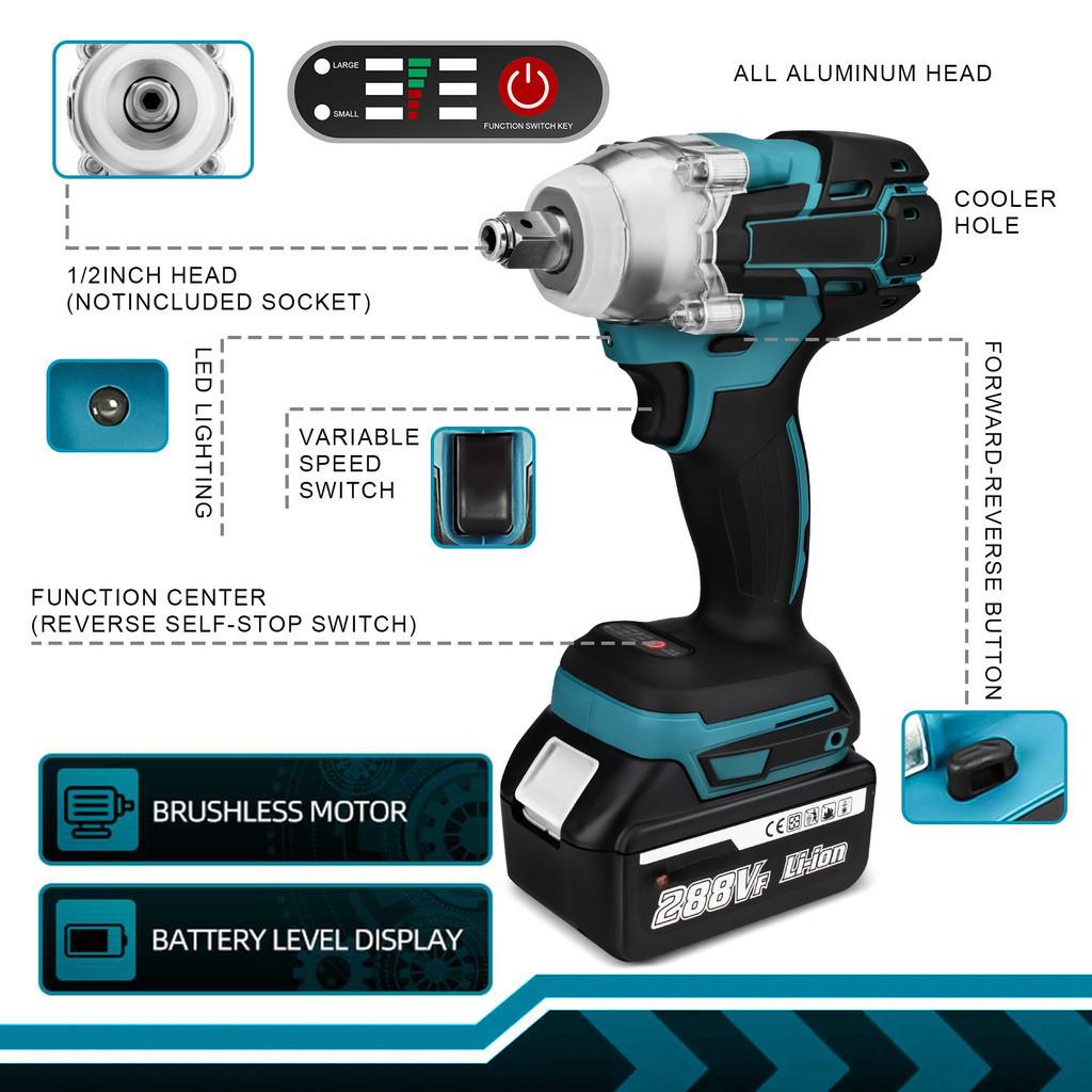 1/2 inch Screwdriver Power ToolsBrushless Electric Impact Wrench Cordless Portable Electric Wrench