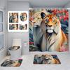 Animal Theme Printed Shower Curtain Suit Polyester Moisture-Proof Bathroom Curtain Bathroom Accessories Non-Slip Floor Mat