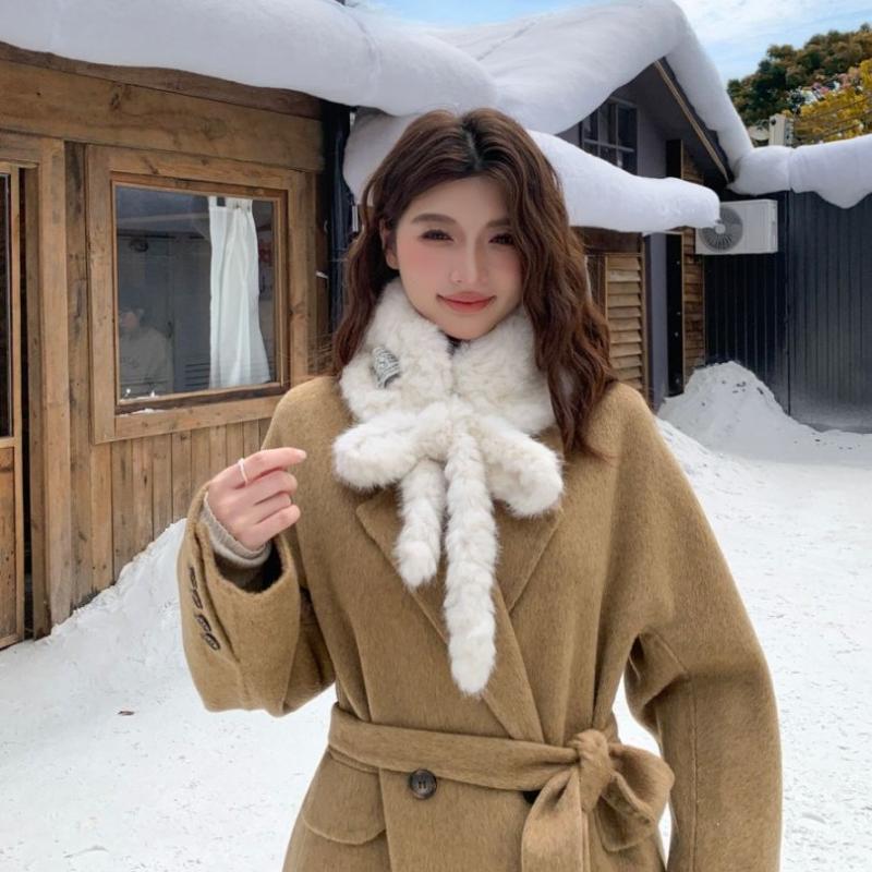 Women Soft Plush Scarf Winter Thicken Warm Faux Rabbit Fur Snood Scarves Outdoor Cold-Proof Neck Collar Neckerchief