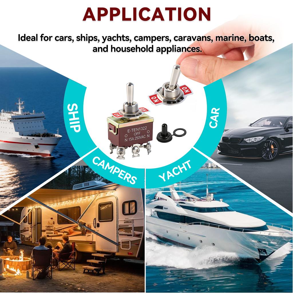 5x Rocker Toggle Flick Switch ON/OFF/ON 15A/250V 20A/125V DPDT Waterproof Heavy Duty Momentary Toggle Switch For Cars Boats etc