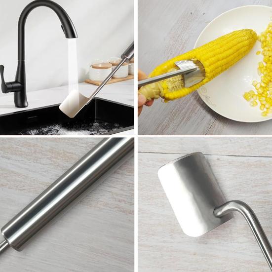 Stainless Steel Corn Cob Peeler Tool Magic Corn Stripper Easy Corn Thresher with Long Handle Sharp Blade Kitchen Gadget for Home Restaurant Use