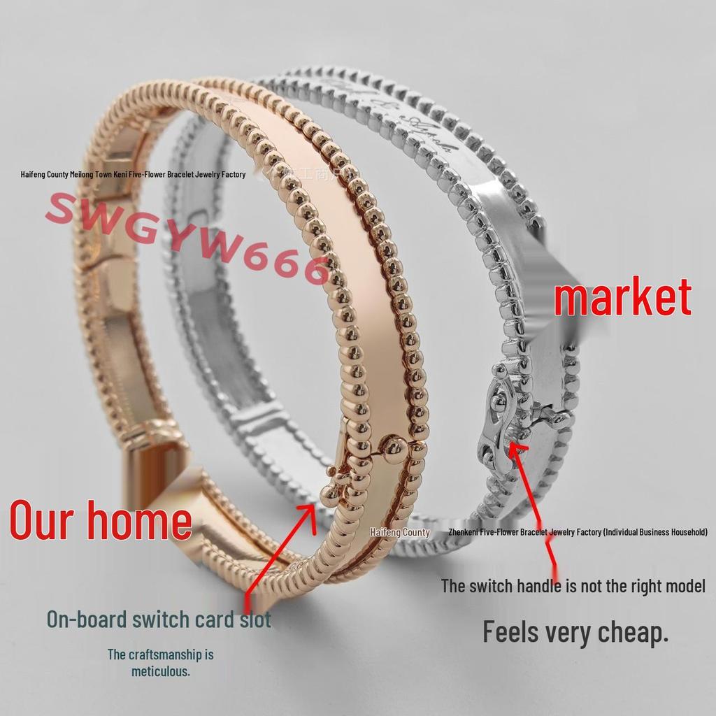 Kaleidoscope Four-Leaf Clover Women's 18k Yellow/Platinum/Rose Gold Diamond Bangle: Wide/Narrow Light Luxury