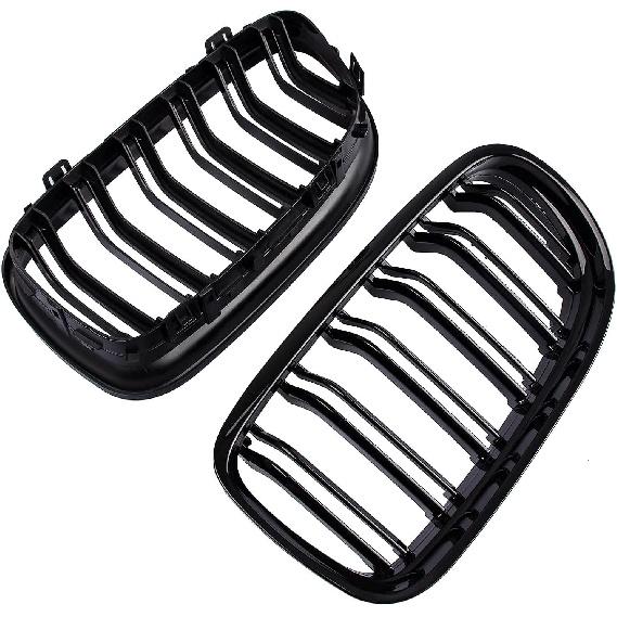 Front Bumper Kidney Grille, Pair Gloss Black Grill Double Line Compatible with 2009-2011 BMW E90 328i 318i 320i 323i 325i 330i 335i