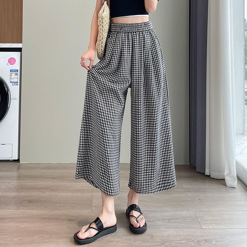 

Свободные брюки из хлопка и льна для женщин на лето, повседневные брюки шириной девять дюймов с хорошей драпировкой и расклешенные брюки 2XL чёрный