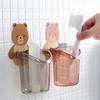 Toothbrush Holder Adorable Bear Hug Storage Cup Wall-mounted Drain Design Easy Organization Toothbrush Cup Bathroom Supplies