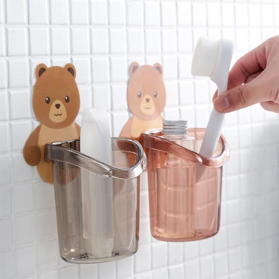 Toothbrush Holder Adorable Bear Hug Storage Cup Wall-mounted Drain Design Easy Organization Toothbrush Cup Bathroom Supplies