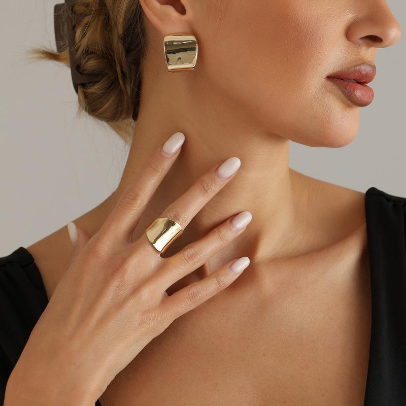 Personality Metal Square Geometric Stud Earring Set for Women Ins Daily Commuting Accessories Design Sense Jewelry Gift