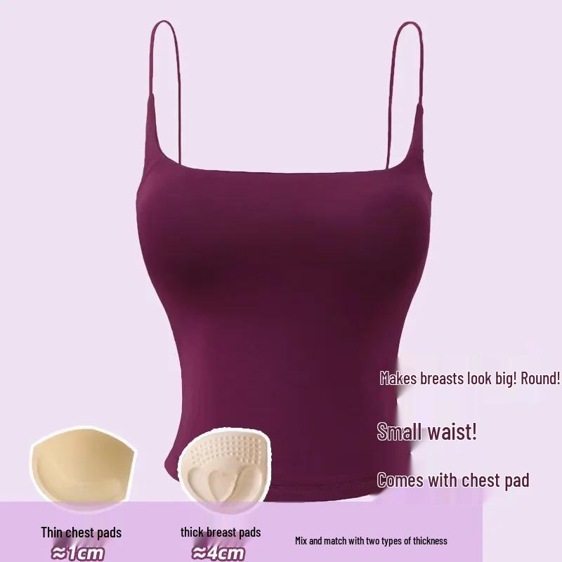 Women's Summer Fashionable Bandeau Camisole: Chest Pads, Open Back, Sexy Tank Top for Inner or Outer Wear