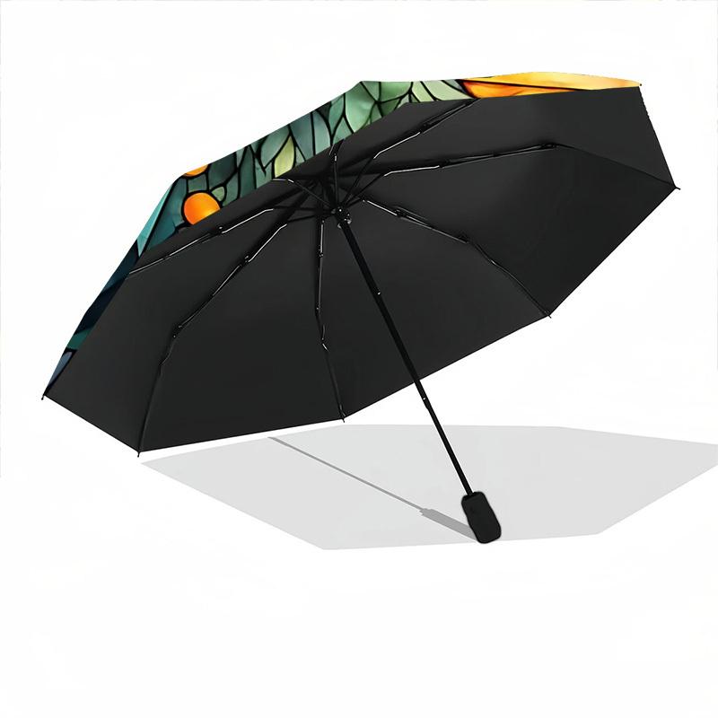 1pc Christmas Tree Stained Glass Automatic Open/Close Umbrella, Portable Folding Umbrella, Compact Travel Umbrella for076