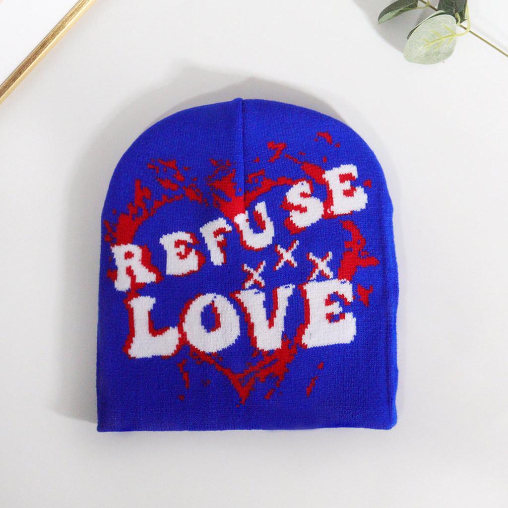 

Unisex Knit Cap With Letter And Heart Embroidery Design For Fall Fashion Street синий
