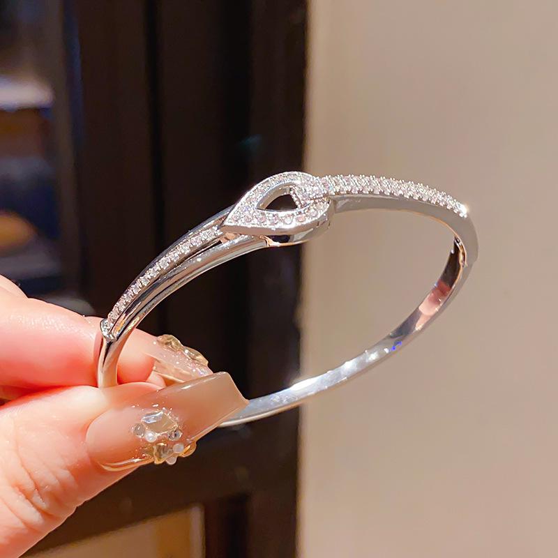 Gold Plated Zircon Water Drop Bangle - Elegant European & American Trend Luxury Bracelet for Women