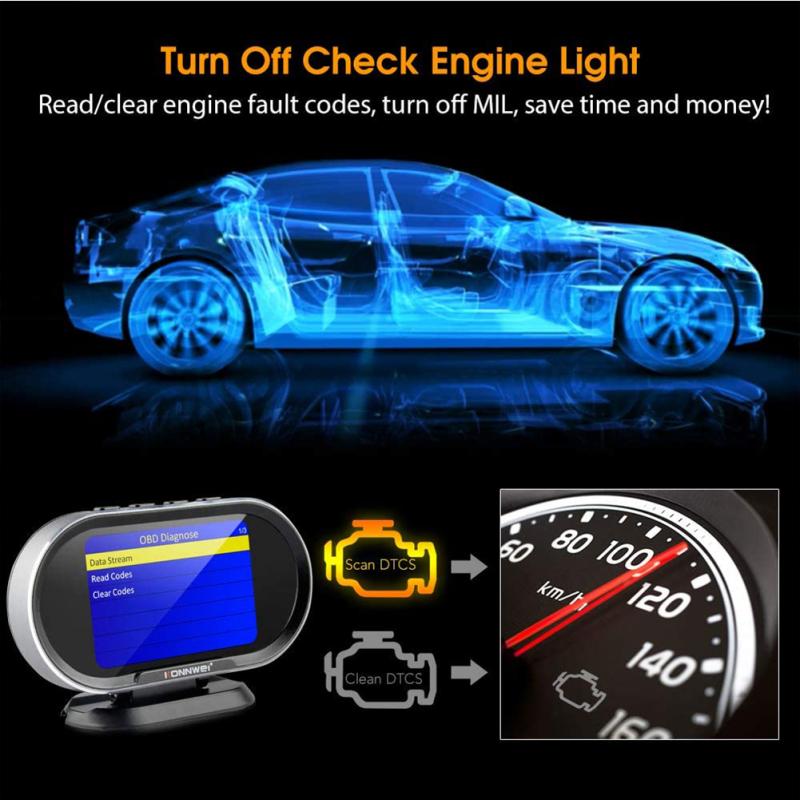 Hot,Kw206 Car Obd2 Hud Digital Meter Gauge All-in-one Automotive Trip Computer Intelligent Obd