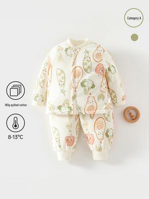 180g Thickened Baby Set - Autumn/Winter Belly-Protective Warm Home Wear: Padded Top & Pants