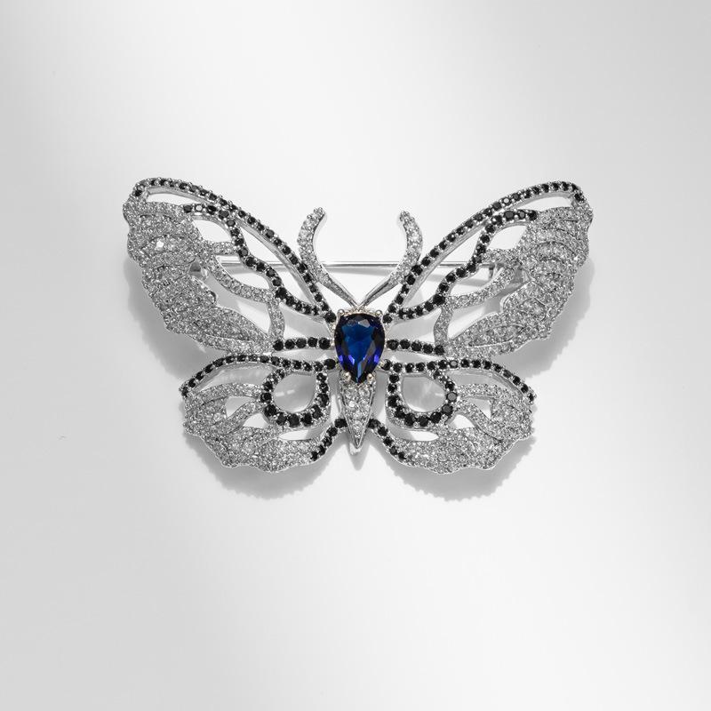 Copper Inlaid Zirconia Butterfly Brooch Luxury Pin by Bo Xin Yun