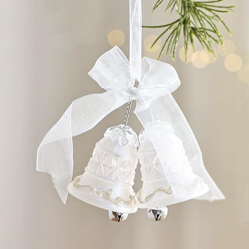 WTEMPO White Lace Ribbon Bells Christmas Tree Hanging Pendents Acrylic Crystal Snowflake Hanging Ornaments Festive Store Scene Christmas Decoration