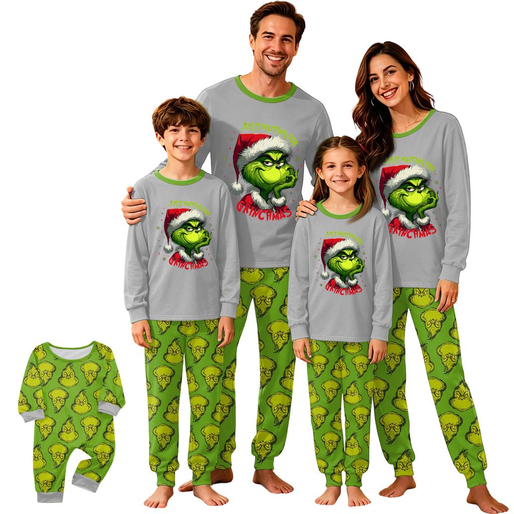 Christmas Print Family Matching Pajama Set with Round Neck Long Sleeve Top and Long Pants