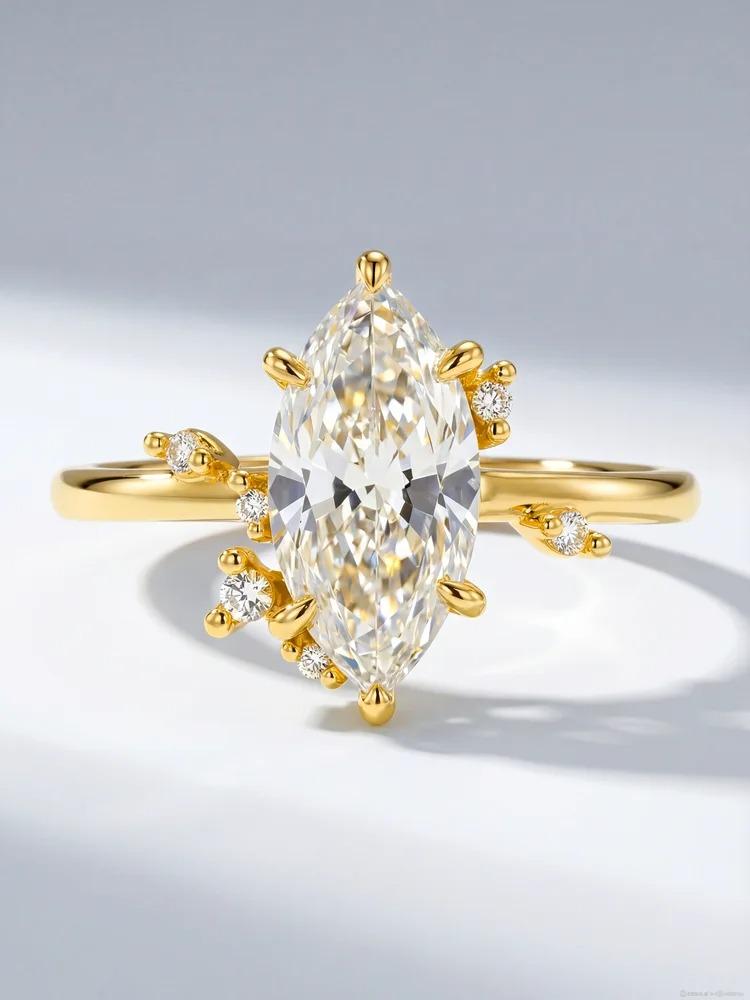 925 Sterling Silver Fashion Personalized Marquise Zircon Ring For Women Anniversary Engagement Luxury High Quality Jewelry