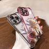 Crystal Rose Electrode Plating Anti-fall Case Suitable for iPhone 16 15 14 13 12 11 Pro/ Max/Plus Shockproof Back Cover