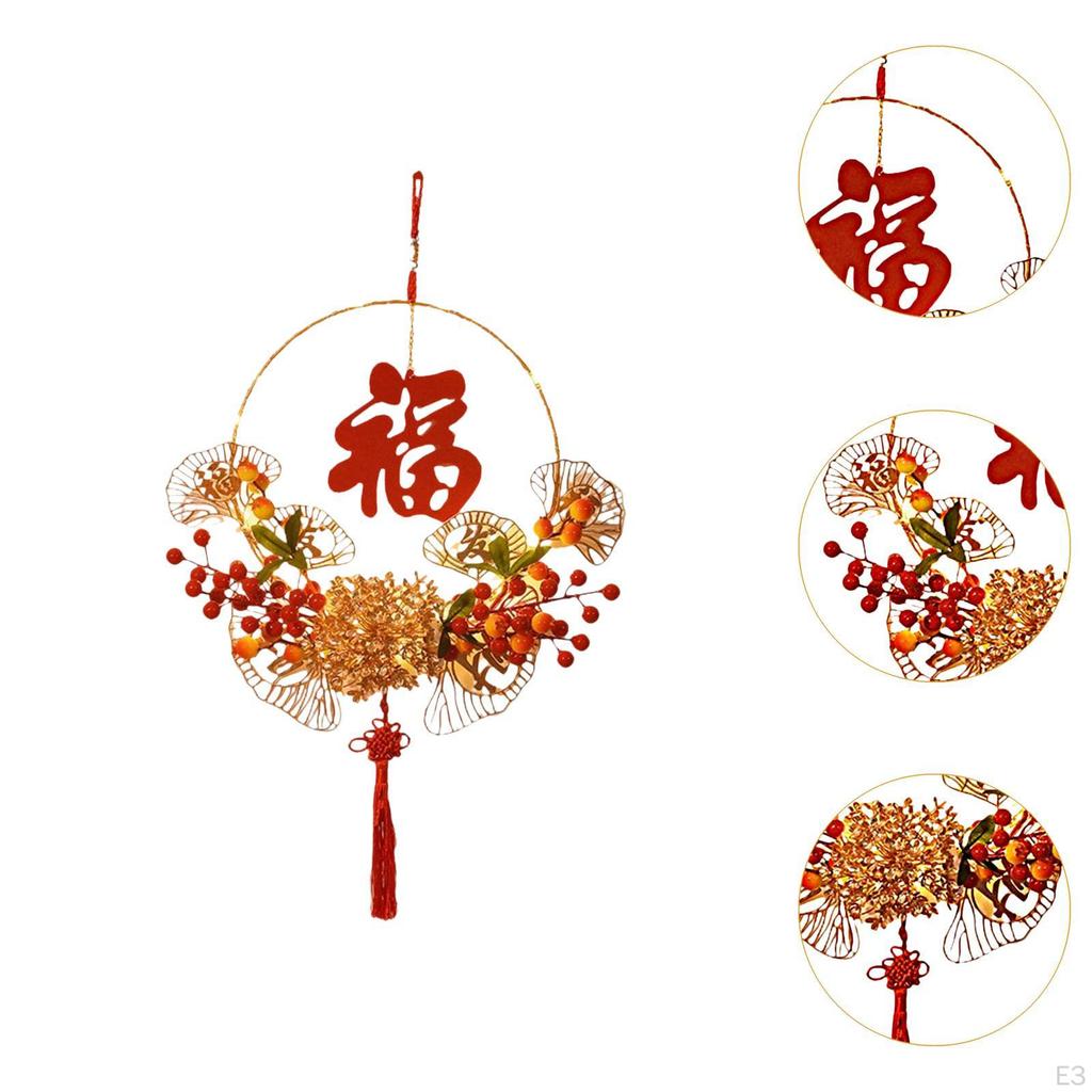 Chinese Year Wreath Luminous Lunar Light Decor, DIY Ornament Artificial Floral