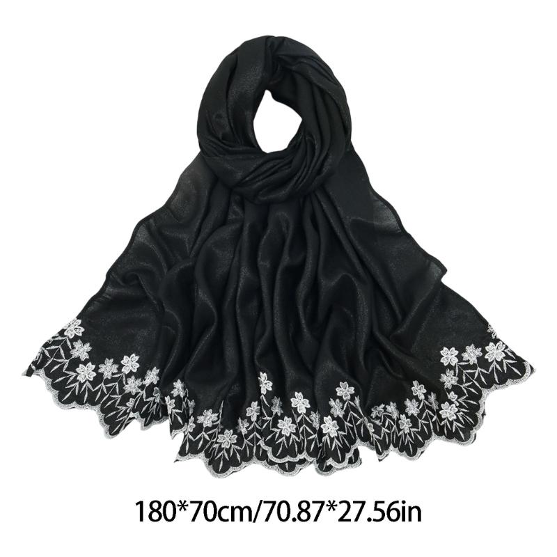 Elegant Muslims Chiffon Hijab Scarf With Embroidery Flower For Islamic Women Breathable Headwrap For Various Occasion