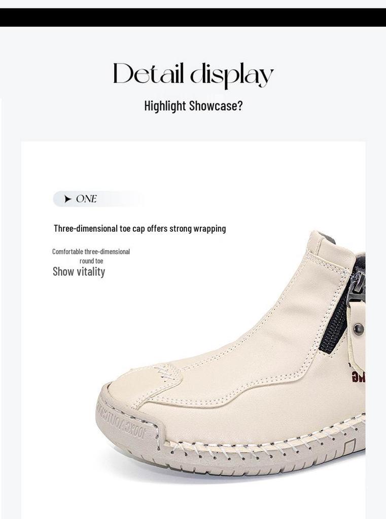 Women's Plus Size Soft Sole Ankle Boots - Spring Hand-Stitched Martin Style Casual Mom Shoes