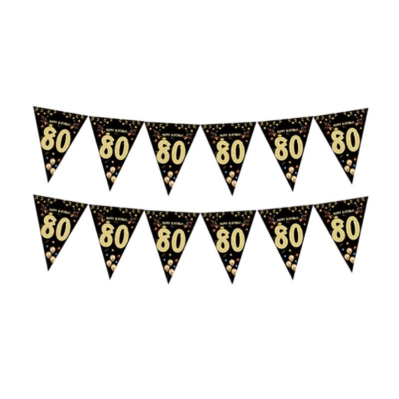 Black Gold Triangular Pennant Birthday Party Hanging Ornament for Adult Teen Birthday Celebration Birthday Party Supply