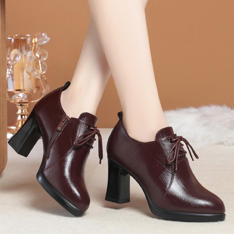 New Winter Women Boots Thick Heel Flat Shoes Anti-slip Velvet Laces for Comfort Ankle Autumn Fashion Leather Boots