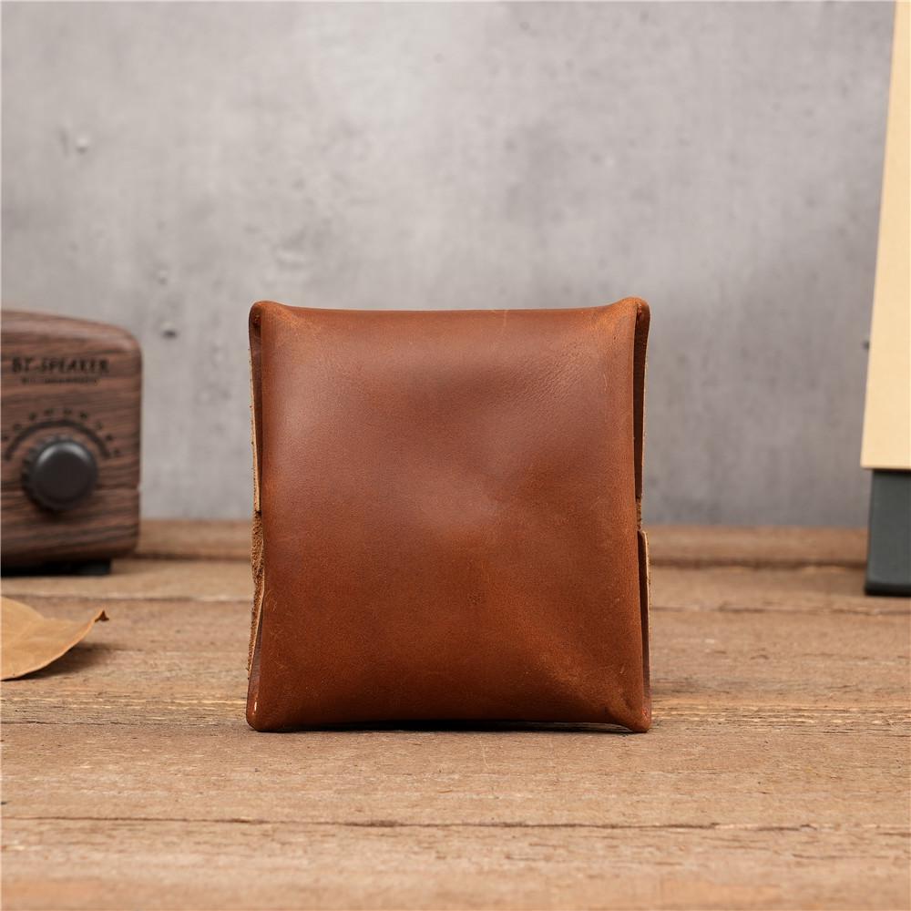 Unisex Geldbörse mit Druckknopf aus echtem Leder - Crazy Horse Braun Kaffeefarben