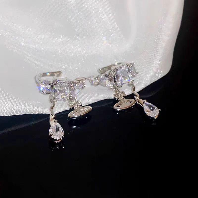 Exquisite Zircon Heart Drop Clip-On Earrings for Women - Fashionable and Versatile Jewelry with a High-End Feel (No Piercing Required)