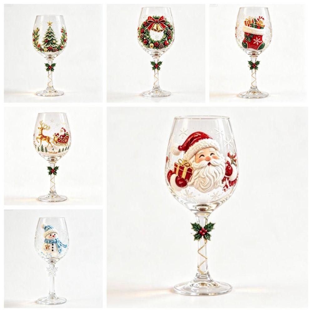 Glassware Santa Claus Christmas Wine Glass Elk Transparent Glass Goblet Snowman 3D Creative Tall Glass Christmas