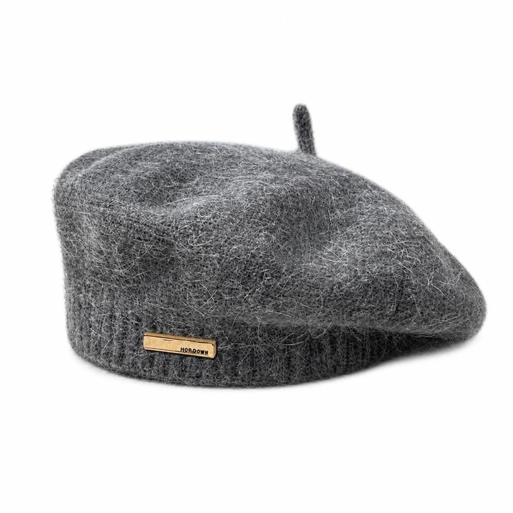 Solid Color Beret Hat Warm Woolen Beanie Cap Retro Knit Cap Women Girl