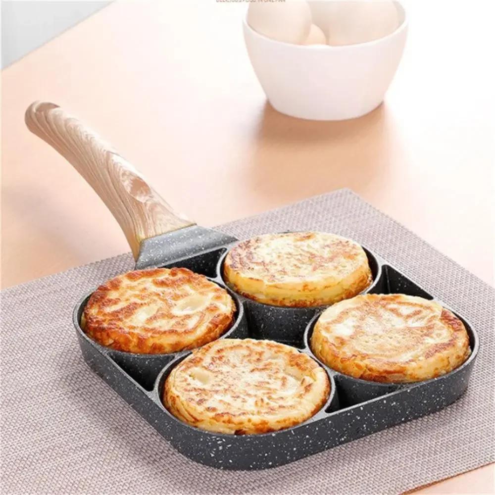 4 Hole Omelet Pan Thickened Nonstick Egg Omelette Grilled Steak Cooking Pan Hamburger Bread Breakfast Maker Induction Cookware