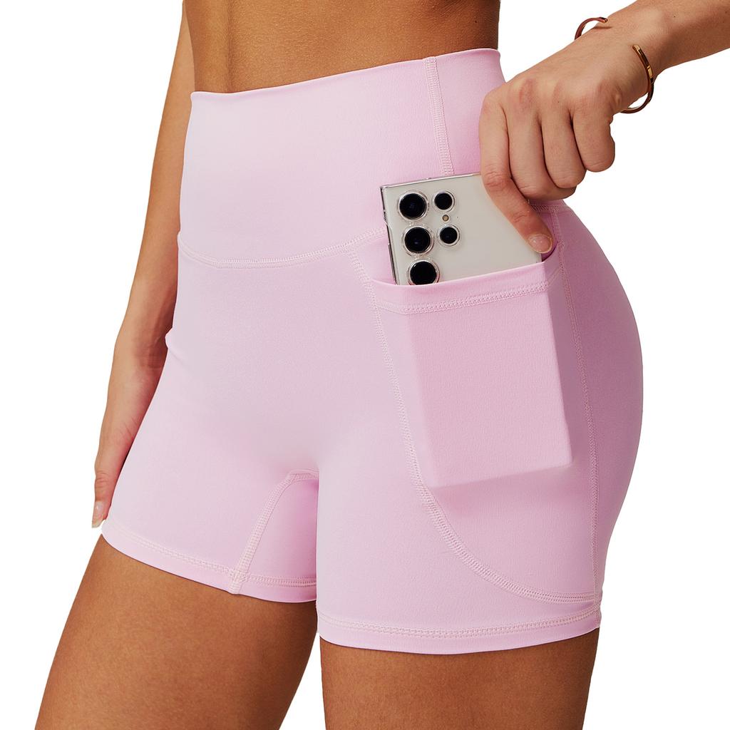 Nya Sommar Snabbtorkande Nuda Sportshorts, Höga Tajta Yogabyxor, Andningsbara Löpar- och Fitnessshorts med Fickor