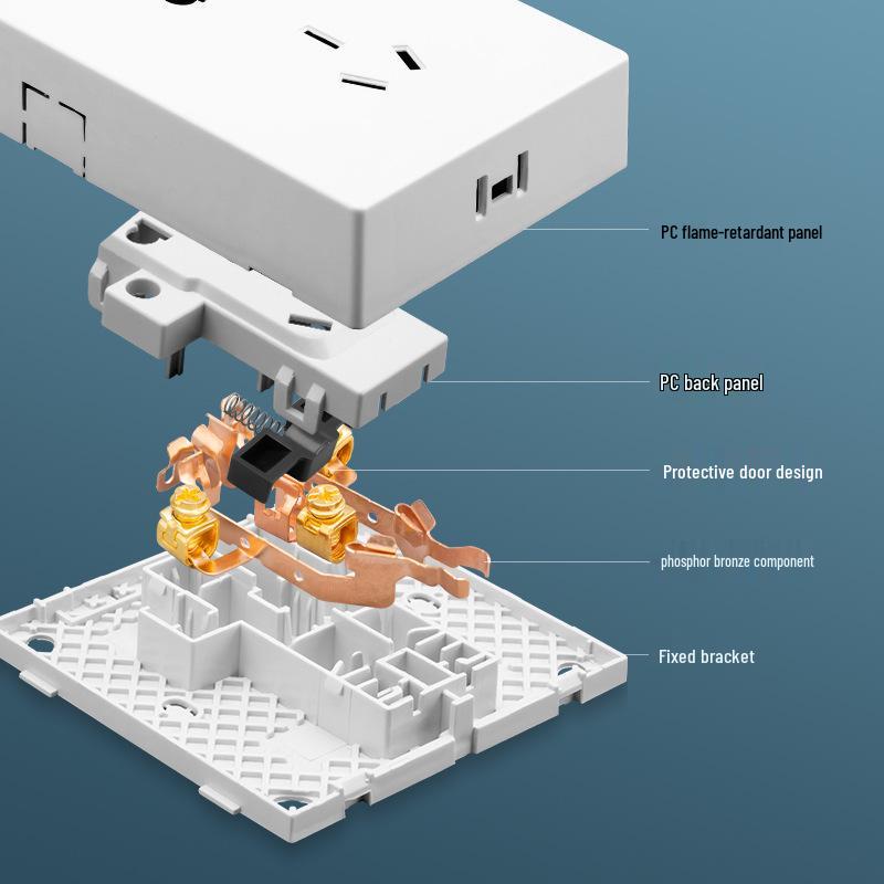 86 Type Double Gang Double Throw Wall Switch & Socket Panel with Exposed Wiring & Five Holes