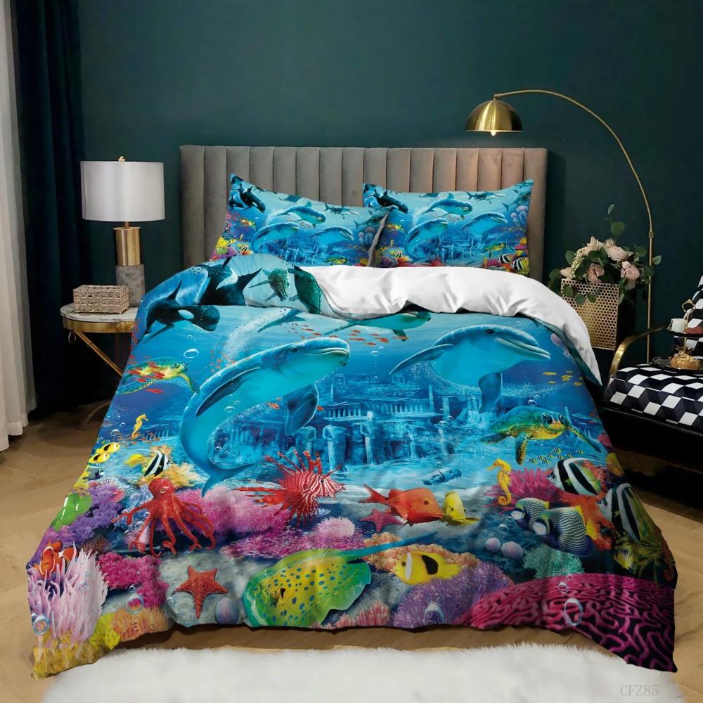 Ocean Style Bedding Set Animal Duvet Cover Pillowcase Children's and Teenagers' Bedding Single and Double Size Gifts