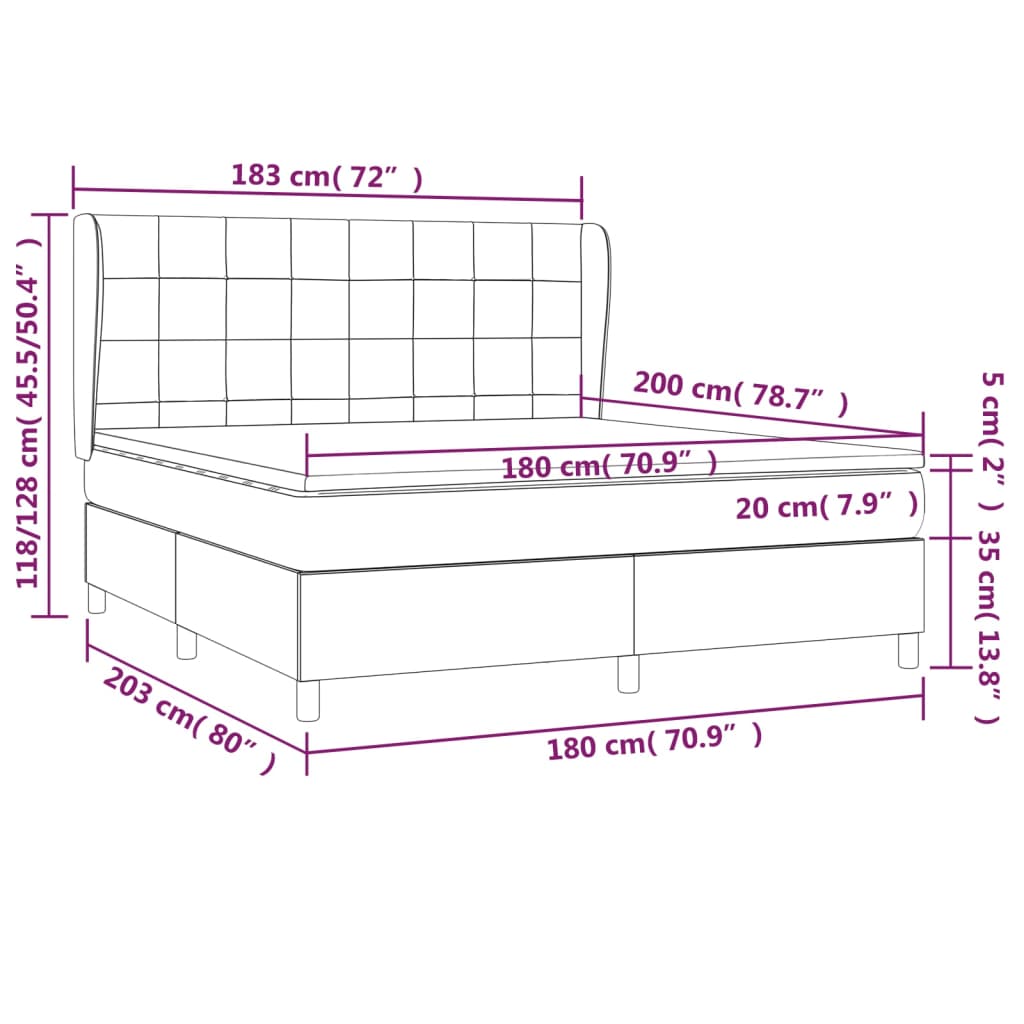 Vidaxl Letto Continentale Con Materasso, Grigio Chiaro, 180X200Cm, Velluto