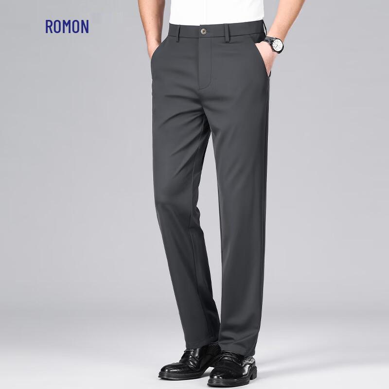 

Romon Men s Ice Silk Four-Way Stretch Straight Leg Casual Pants 40